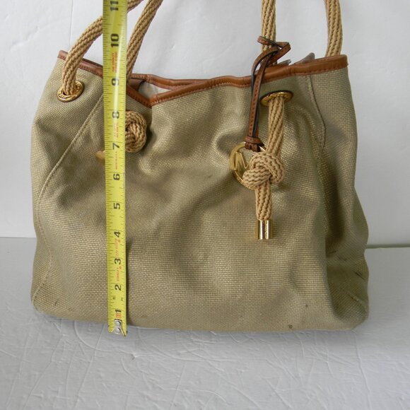 Michael Kors Gold Shimmer Metallic TotE  Leather Trim ROPE HANDLES NAUTICAL - Picture 4 of 12